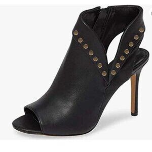 YDN Black Metal Peep Toe High Heel Cutout Slingback Side Zippers Short Booties